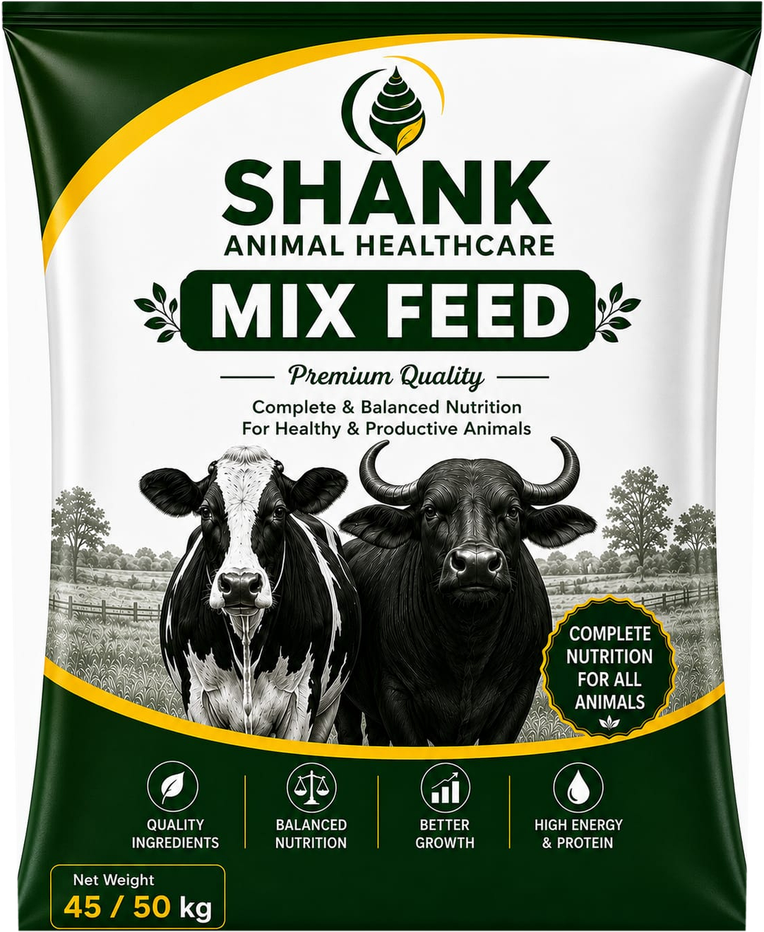पूर्ण दिसणारी SHANK Mix Feed पशुखाद्याची पिशवी